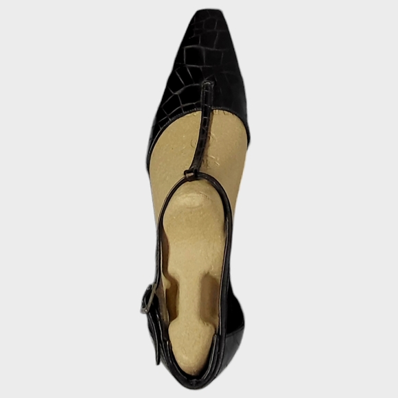 Stuart Weitzman Brown Croc Embossed Leather Heels Size 9 - Picture 5 of 13